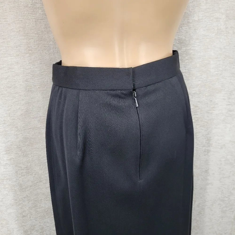 Louis Feraud Vintage Wool Pleated Black Midi Skirt
